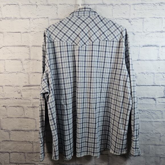 Wrangler Western Pearl Snap Shirt Long Sleeve Blue plaid Men’s Size XXL - Picture 3 of 4